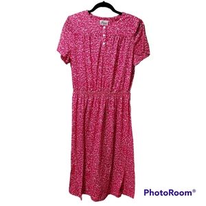 Vintage Darian Petites Pink White Swirl Print Knit Dress Shoulder Pads 80s 14